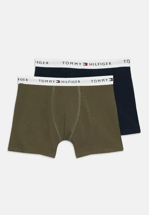 Комплект боксеров из 2 штук с логотипом на поясе, хлопок, Signature Logo Waistband Boxer Briefs Tommy Hilfiger Desert Sky, Army Green, зеленый