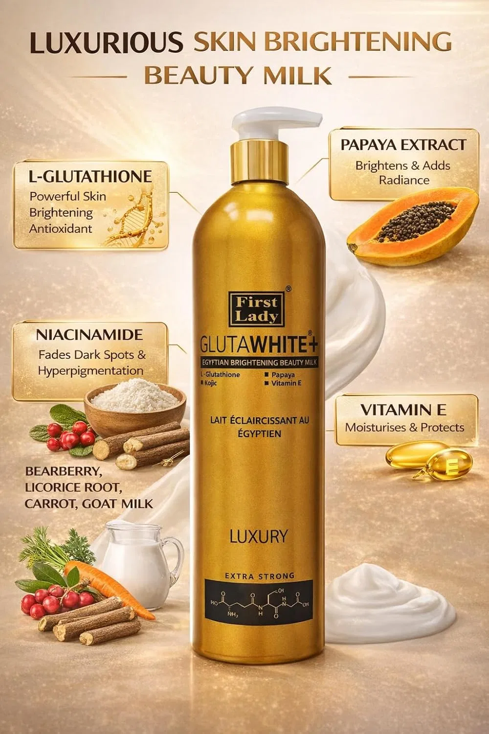 Лосьон для лица отбеливающий, FIRST LADY GLUTAWHITE, 500 мл — фото 3