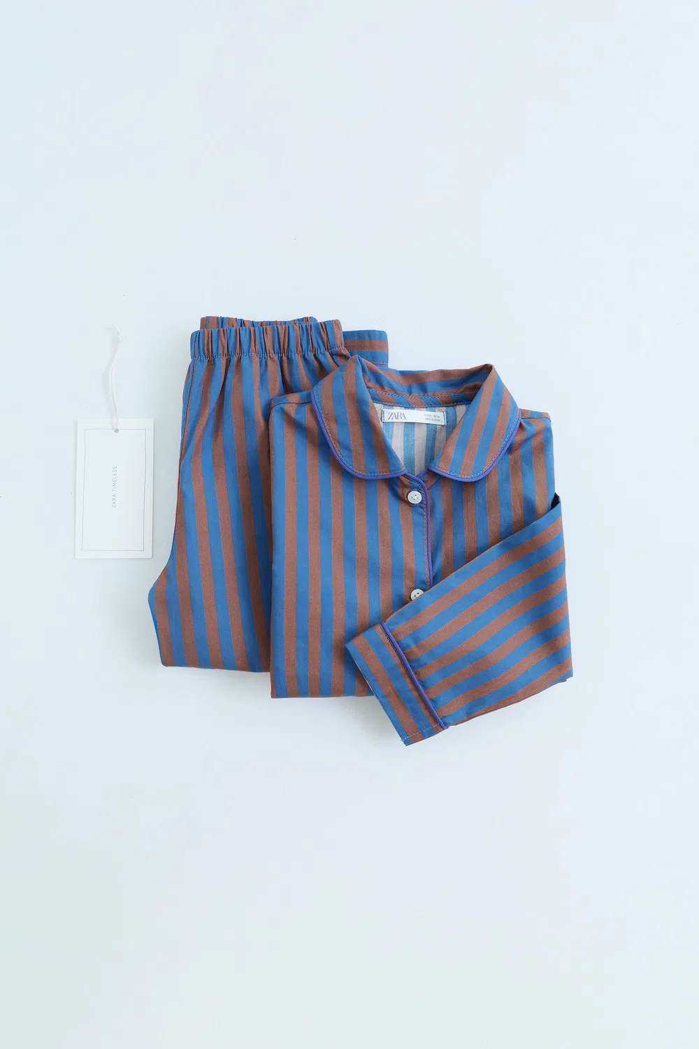 ZARA TIMELESS - Пижамный комплект в полоску, Brown-Blue