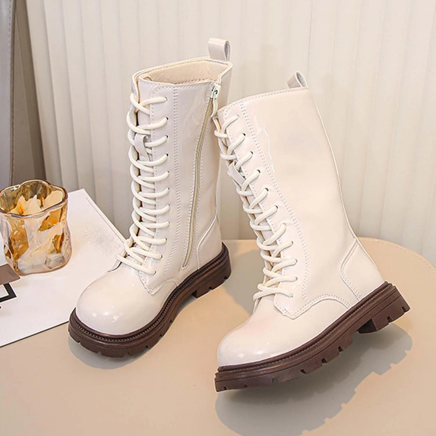 Детские ботинки для девочек на шнуровке с люверсами, модель Riding Boots, Zzalalana, White — фото 4