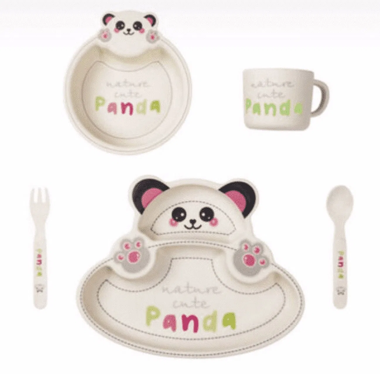 Детский набор посуды из 5 предметов, Panda, iHcrafts, белый/черный — фото 2