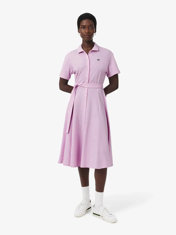 Платье поло LACOSTE Pink, приталенное с поясом