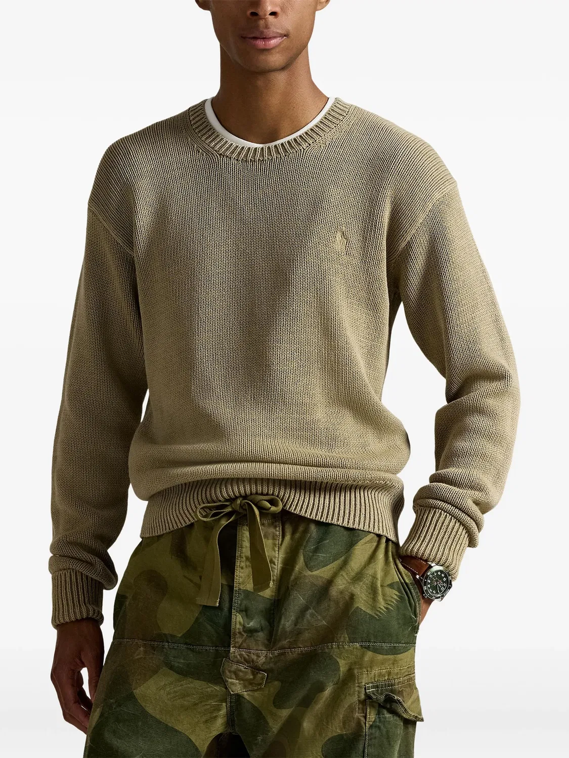 Свитер из хлопка с длинными рукавами Polo Ralph Lauren, светло-коричневый — фото 3