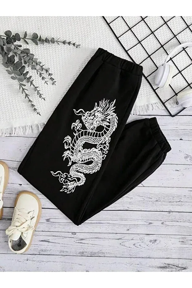 Детские спортивные штаны для девочек с принтом Dragon Machetta, Black