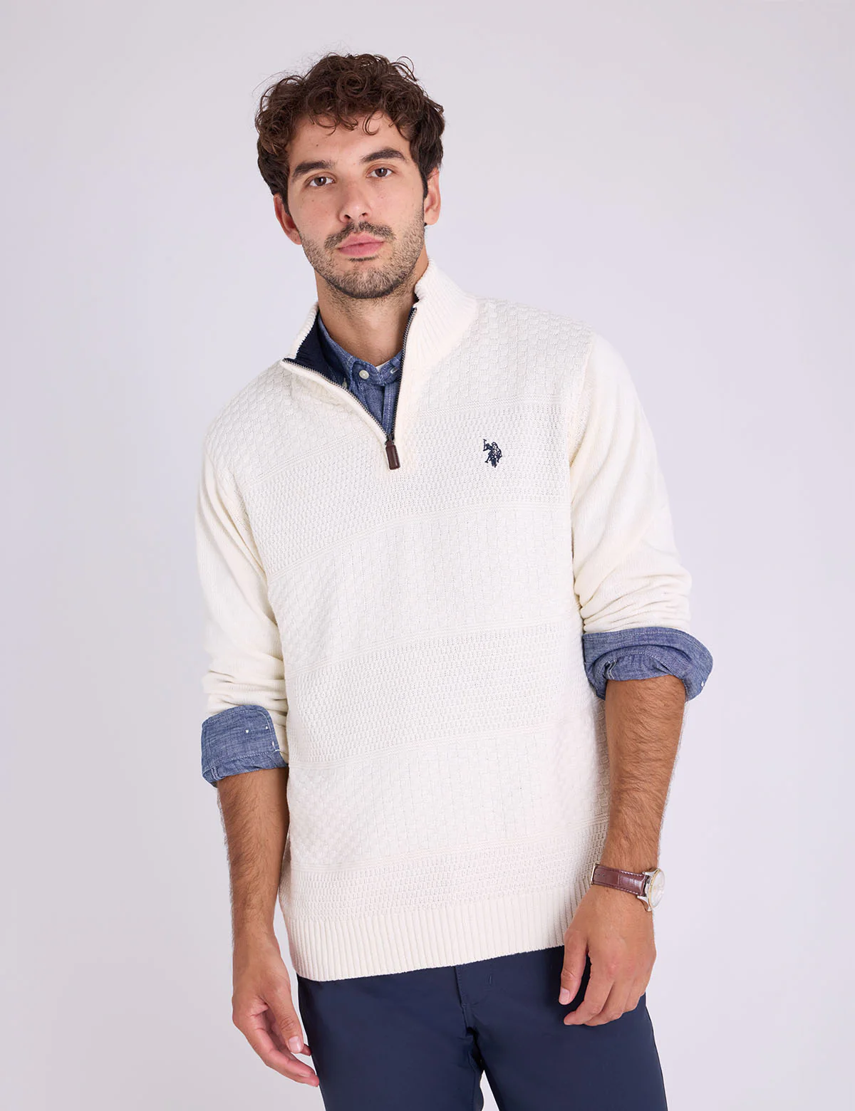 

Свитер U.S. Polo Assn 1/4 Zip Textured, ванильный