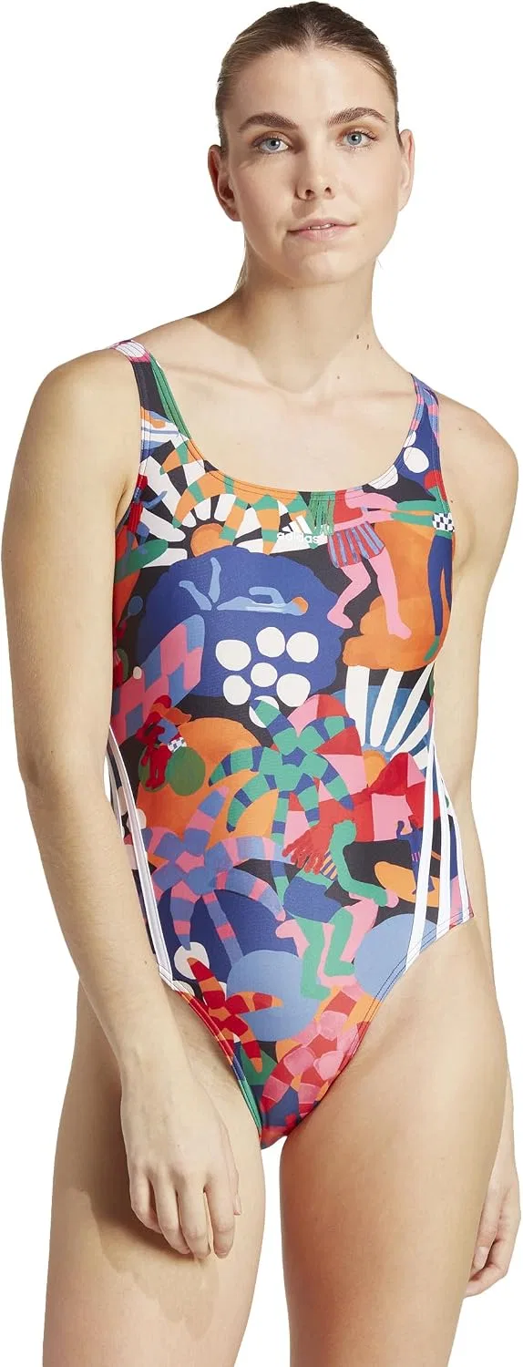 Женский слитный купальник Farm Swimsuit adidas, Cream White/Pulse Magenta/Unity Orange