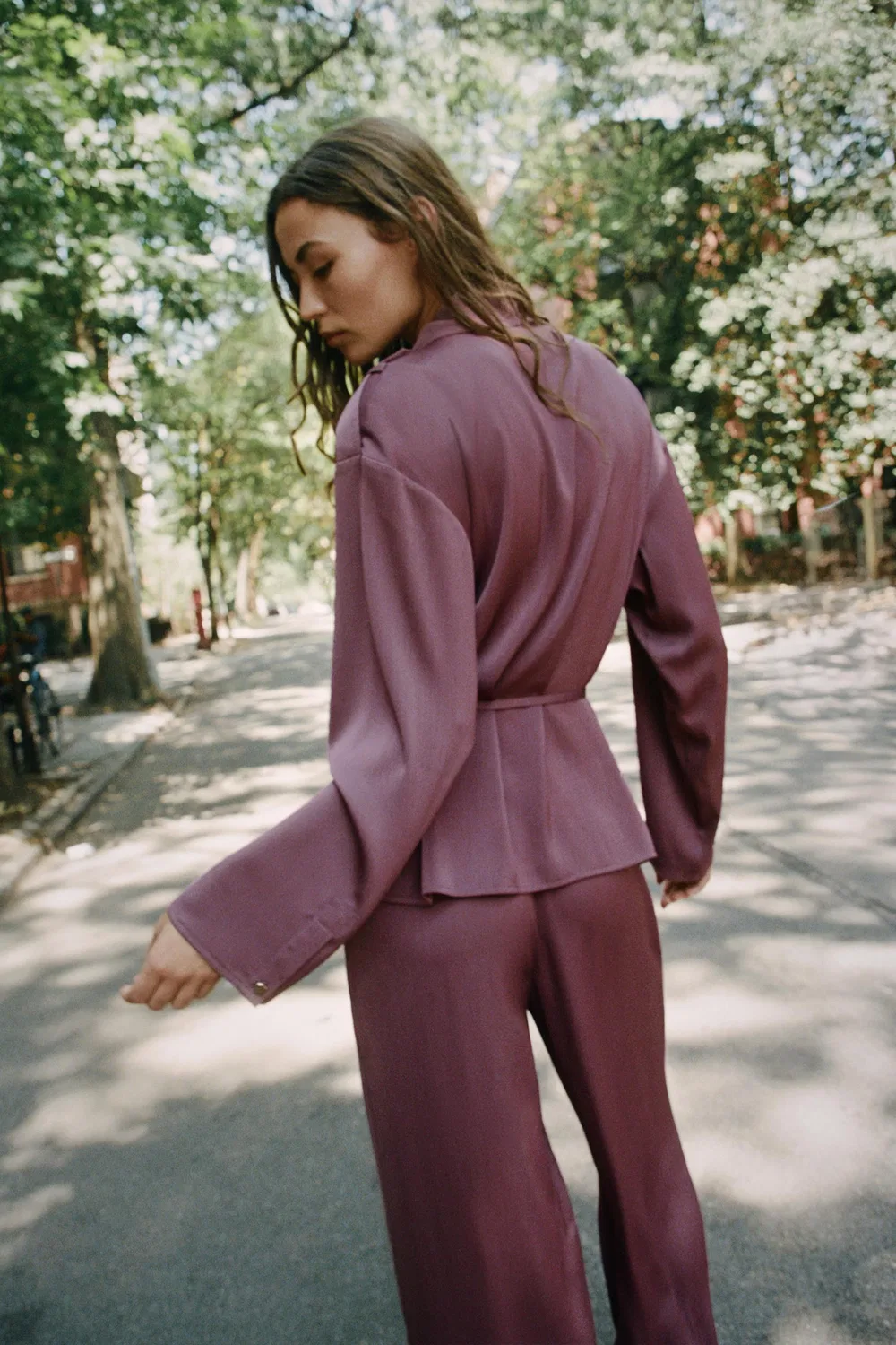 Свободный двубортный пиджак ZARA, MARSALA — фото 3