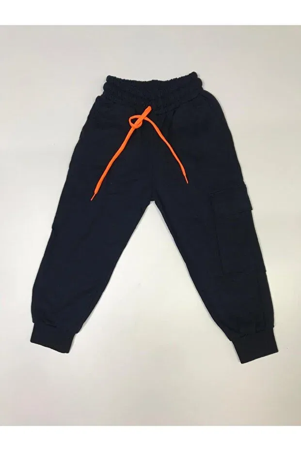 Детские спортивные штаны для мальчиков с карманами Seasonal 2-thread 2-front 1-pocket tracksuit pants for boys with drawstring at the waist and elastic ribbed cuffs Baby Slon Kids Clup, Navy Blue