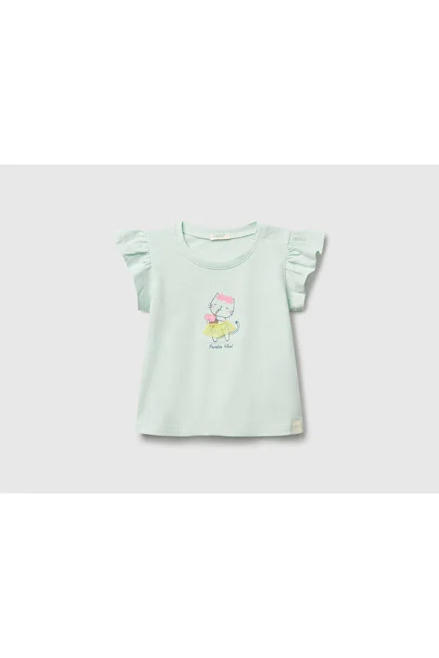Детская футболка с коротким рукавом-рюш United Colors Of Benetton, Water Green
