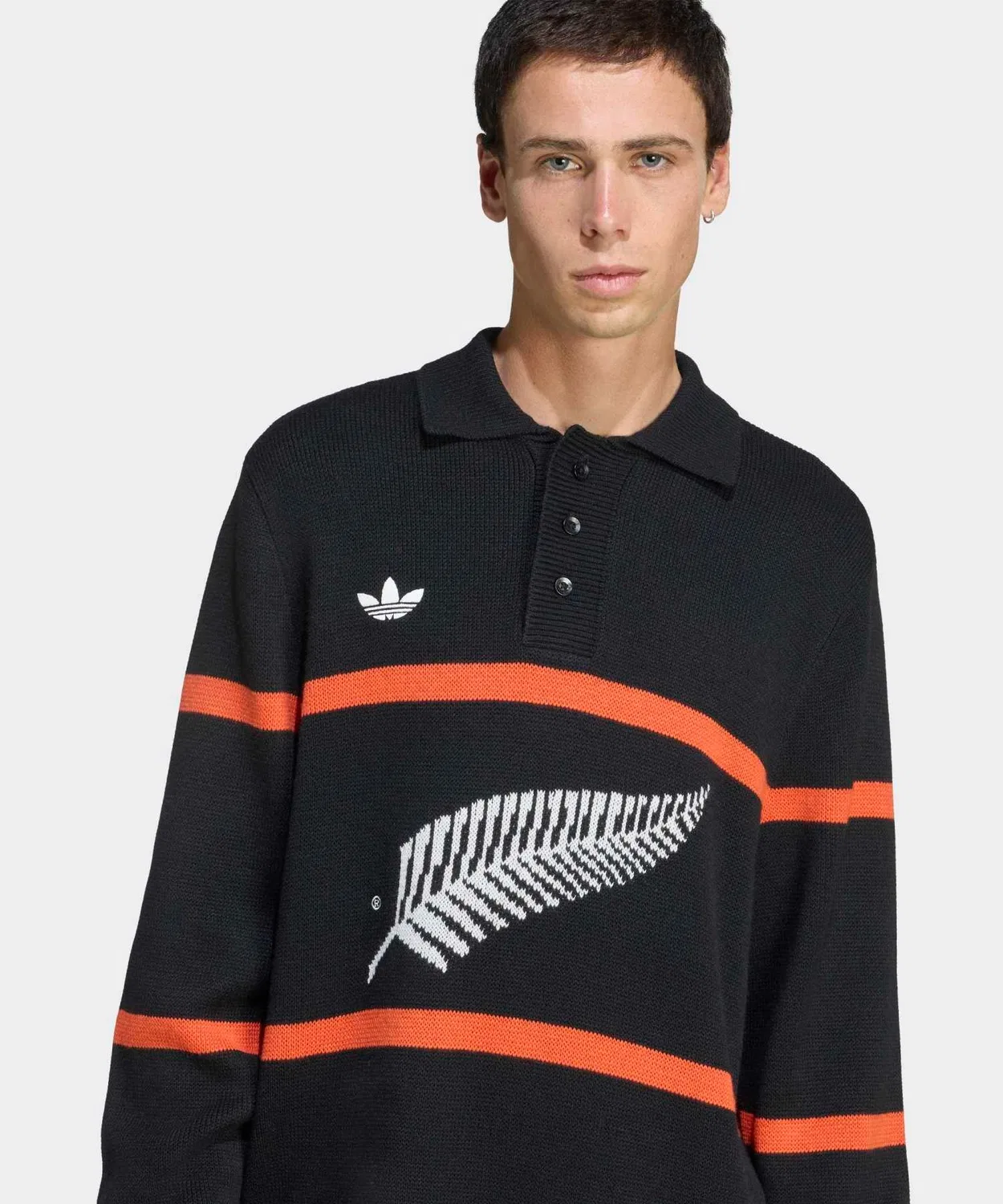 Мужская трикотажная рубашка-поло с длинным рукавомAdidas Originals & All Blacks, Черный — фото 3