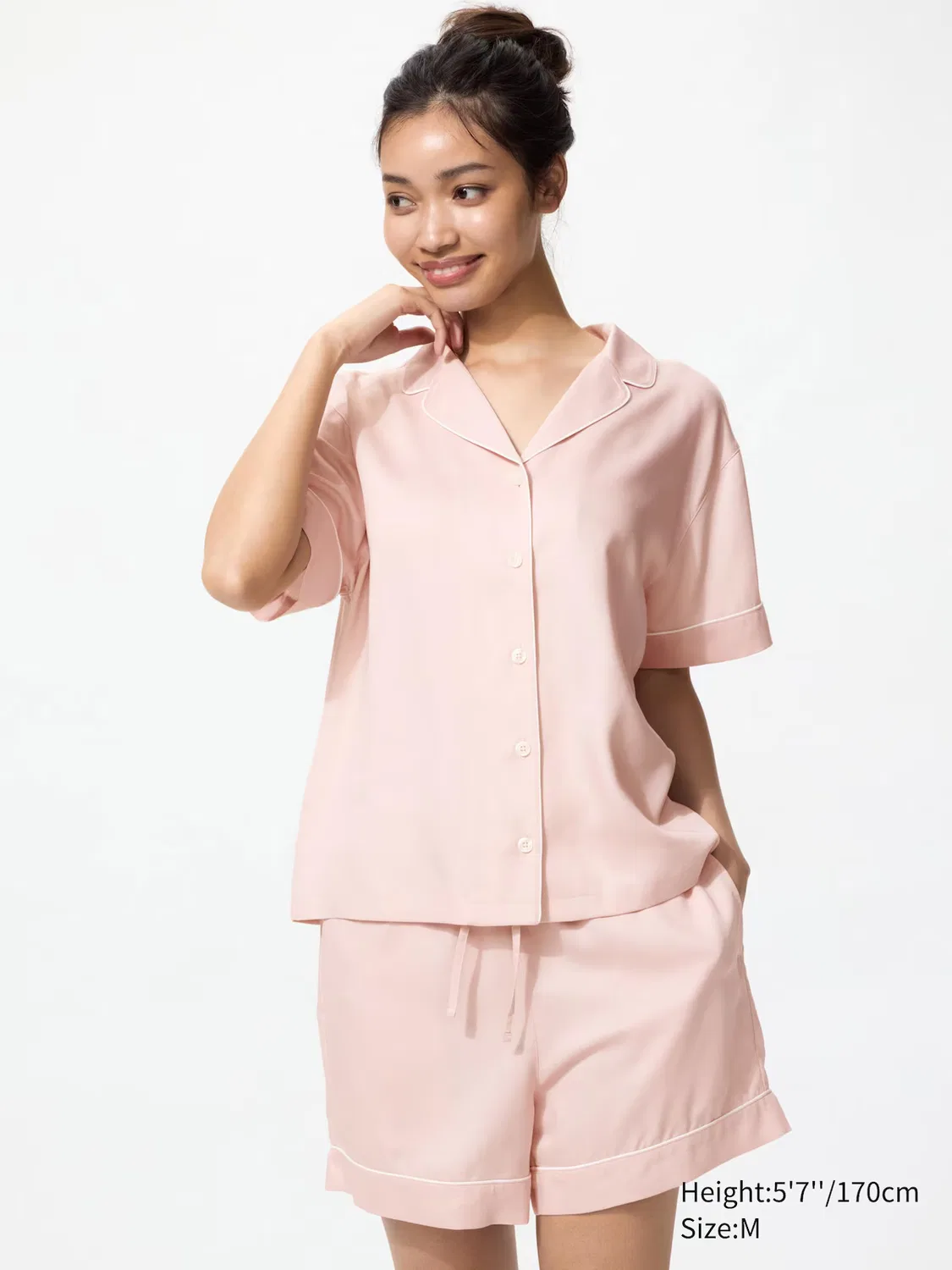Пижама Uniqlo Атласная с коротким рукавом, атласная ткань, короткий рукав, розовый
