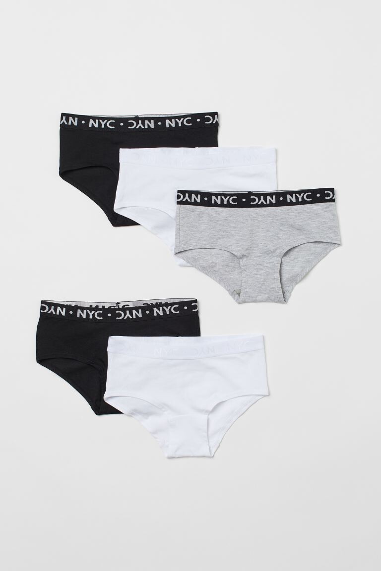 

5 пар трусиков-хипстеров из хлопка H&M, черный/серый/белый