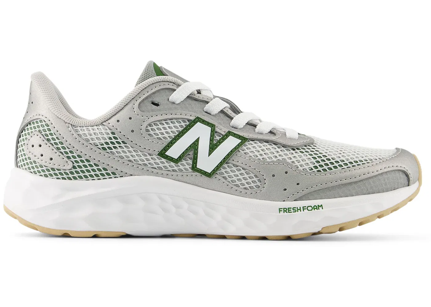 Детские кроссовки со шнуровкой New Balance Fresh Foam Arishi Lux Lace, Raincloud/Dark Silver Metallic/Alpine Green