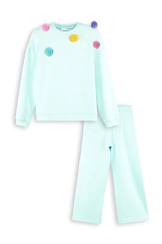 Детский спортивный комплект для девочек с принтом Pompom Mint Denokids, Green — фото 3