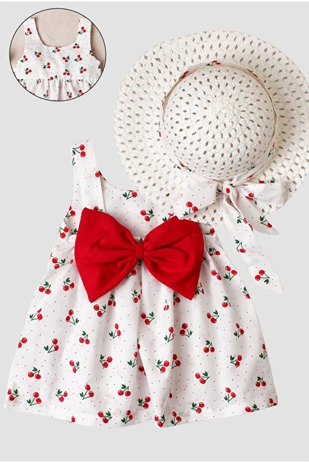 Детское платье для девочек с принтом Cherry patterned hat and bow detailed baby girl dress Chicsy Baby, Red