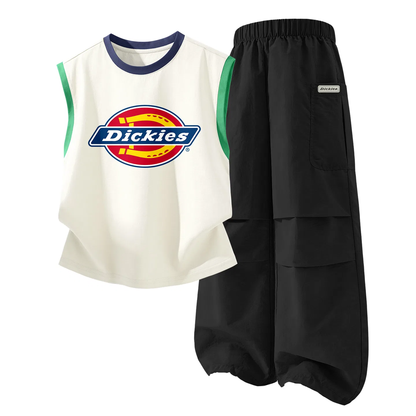 Детский комплект для девочек из футболки и шорт с принтом Dickies, Standard Orange-Blue+Long Hook-and-Loop K Black — фото 4