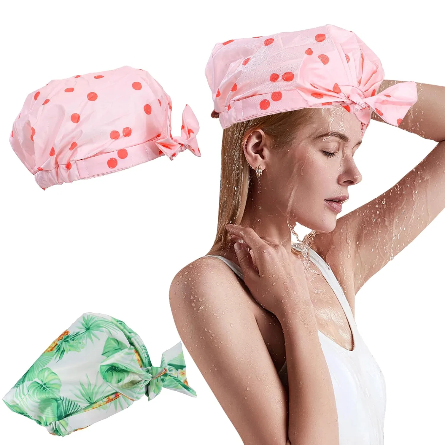 Шапочка для душа Umimiss, 2 шт, 12x6x1.5 см, Pink / Green
