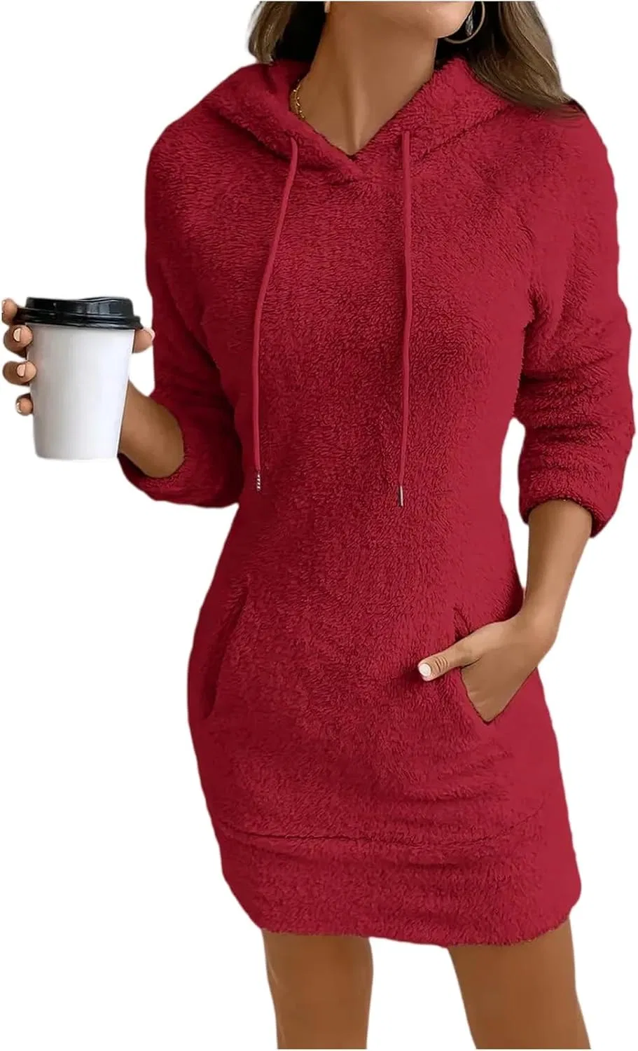 Женское худи-платье с карманом Fleece, Red