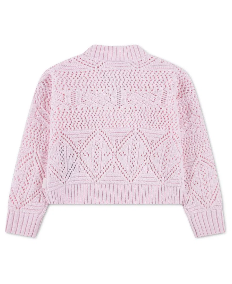 Кардиган с пуговицами и ажурным узором, модель Pointelle Tie-Front abercrombie kids, Light Pastel Pink — фото 2