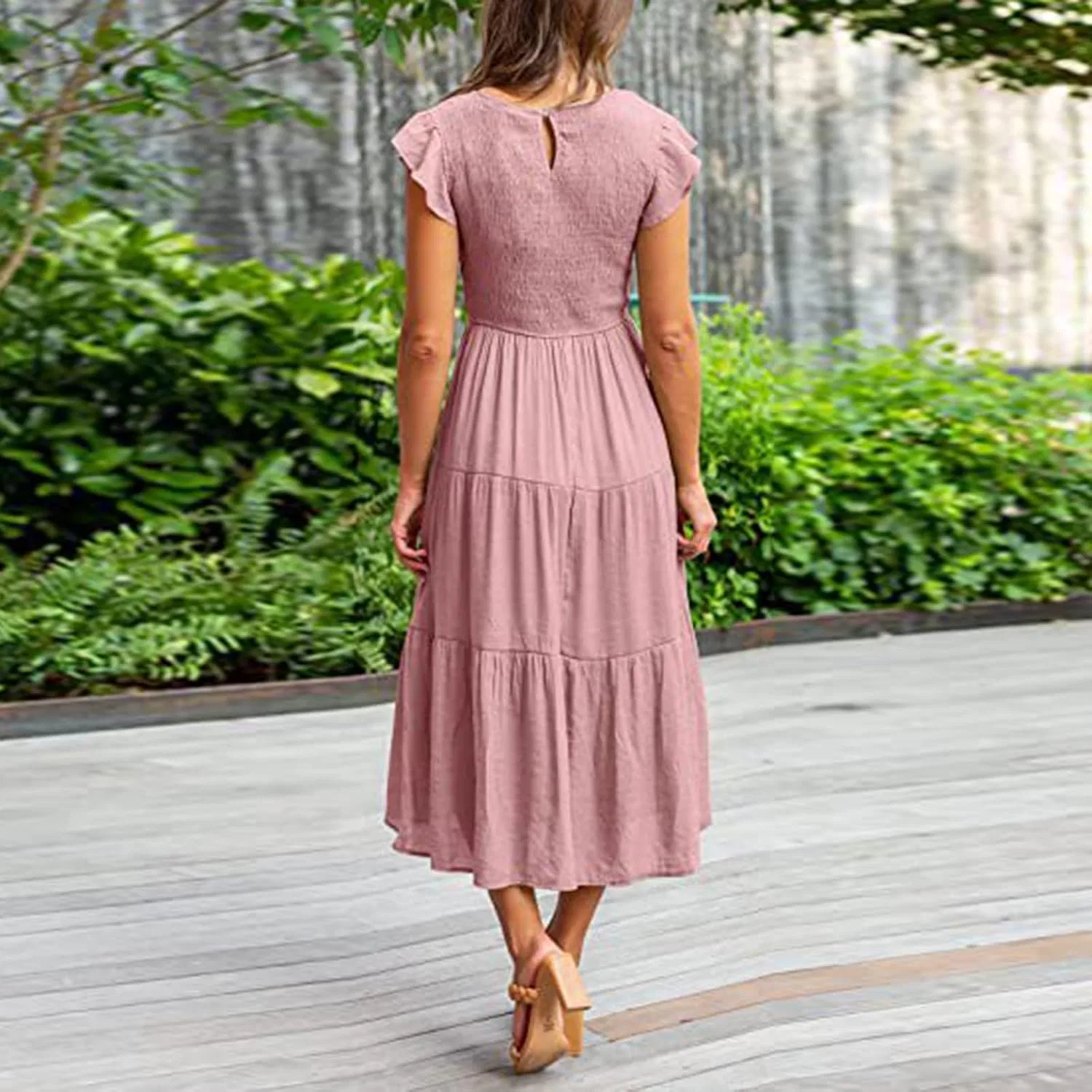 Платье-миди с ярусной конструкцией, Casual Pink — фото 2