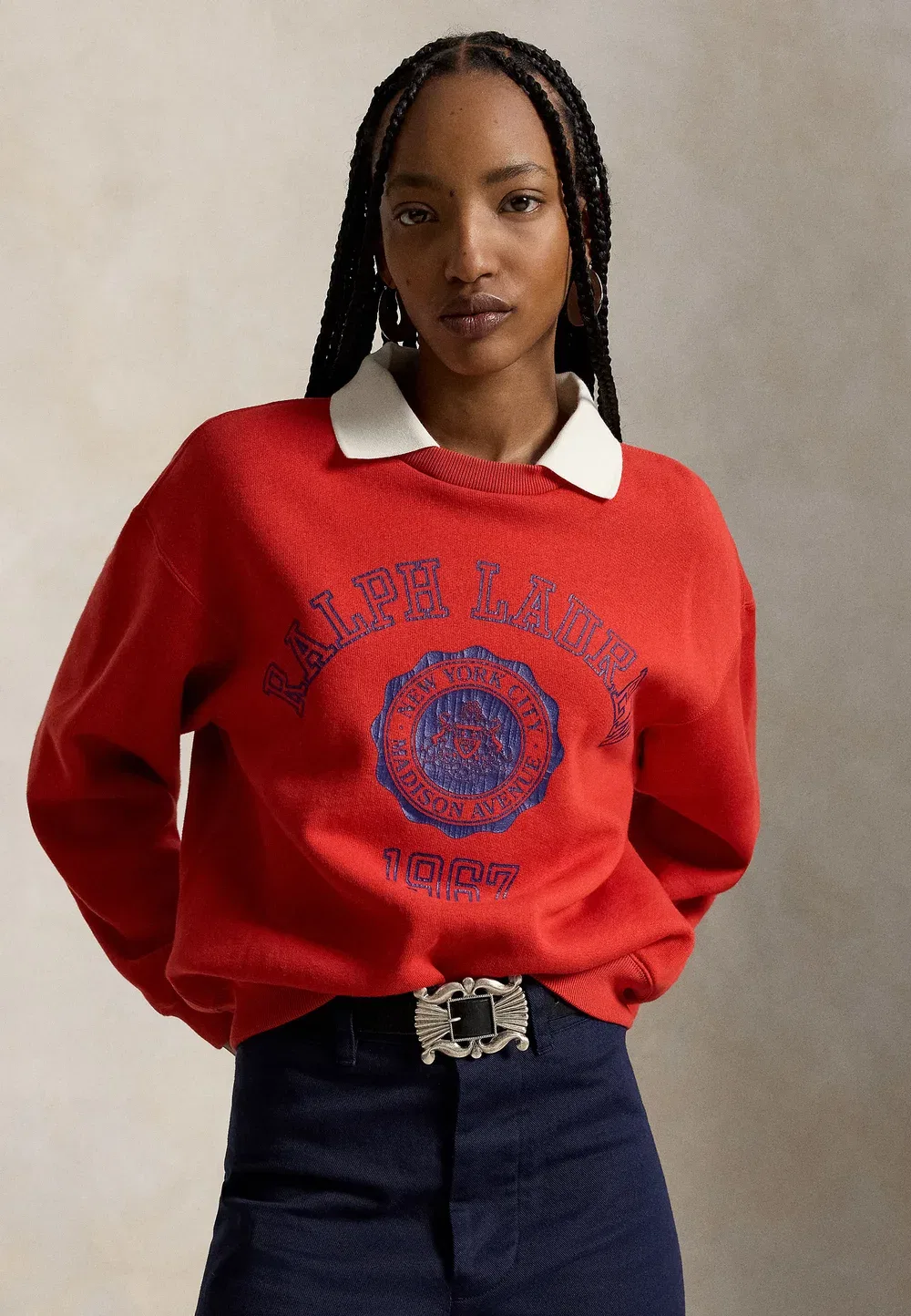 Толстовка с круглым вырезом из флиса с воротником-поло Polo Ralph Lauren, Very Red