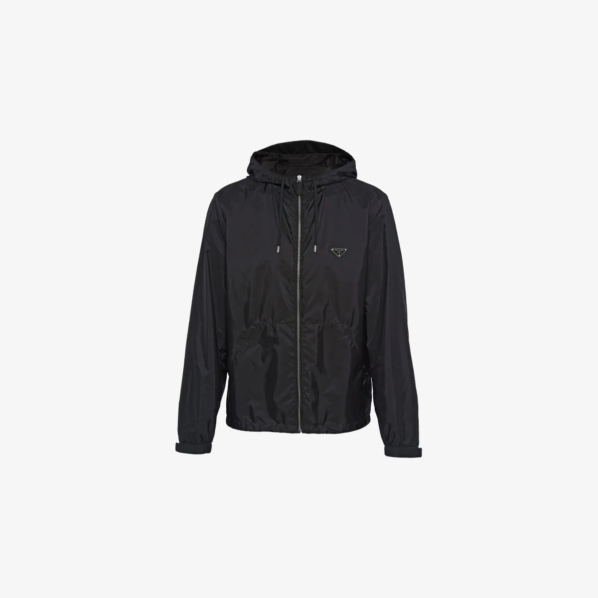Куртка из нейлона Re-nylon с капюшоном на шнурке Prada, черный