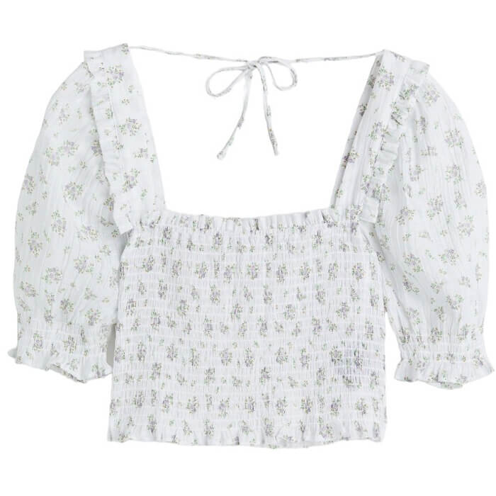 

Топ H&M Smocked Crop цветочный принт, белый