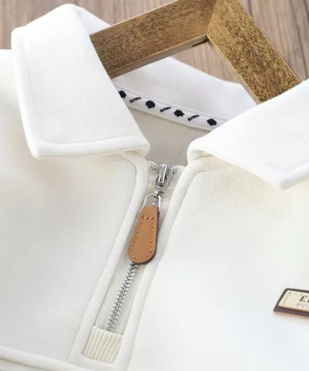 Детский свитшот с длинным рукавом поло-воротником, на молнии, aimoha, Beige — фото 3