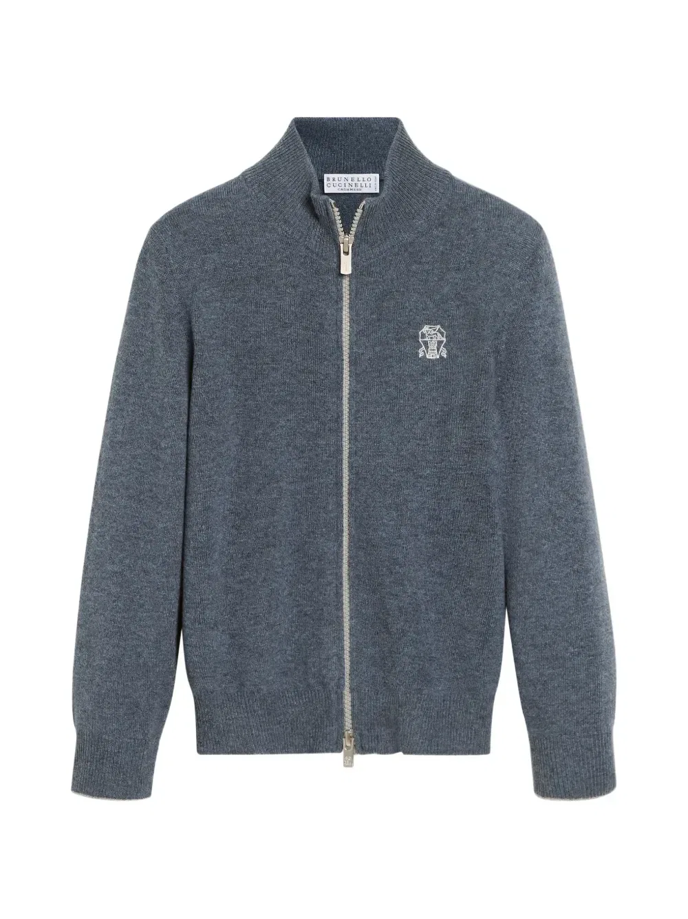 Кардиган на молнии с вышитым логотипом Brunello Cucinelli Kids, синий