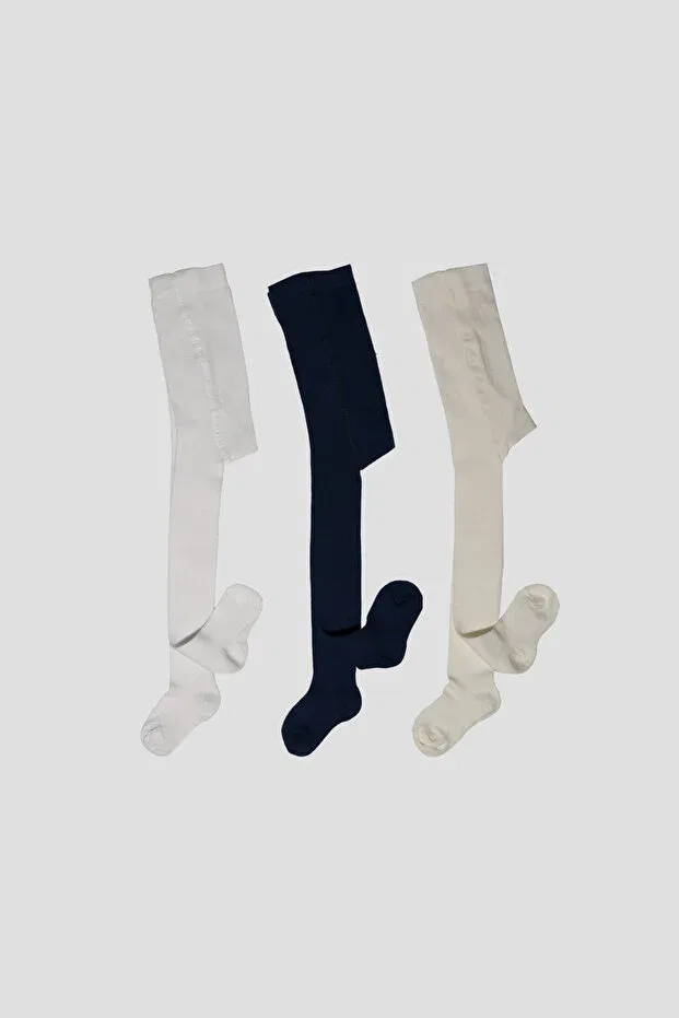 Детские колготки хлопковые комплект 3 шт Defne Baby, Black-White-Navy Blue — фото 2