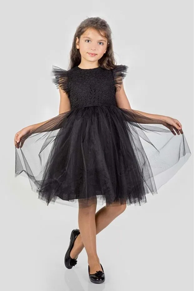 Детское кружевное платье для девочек Rz Lace Dress S.T. Sebat Tekstil, Black — фото 3