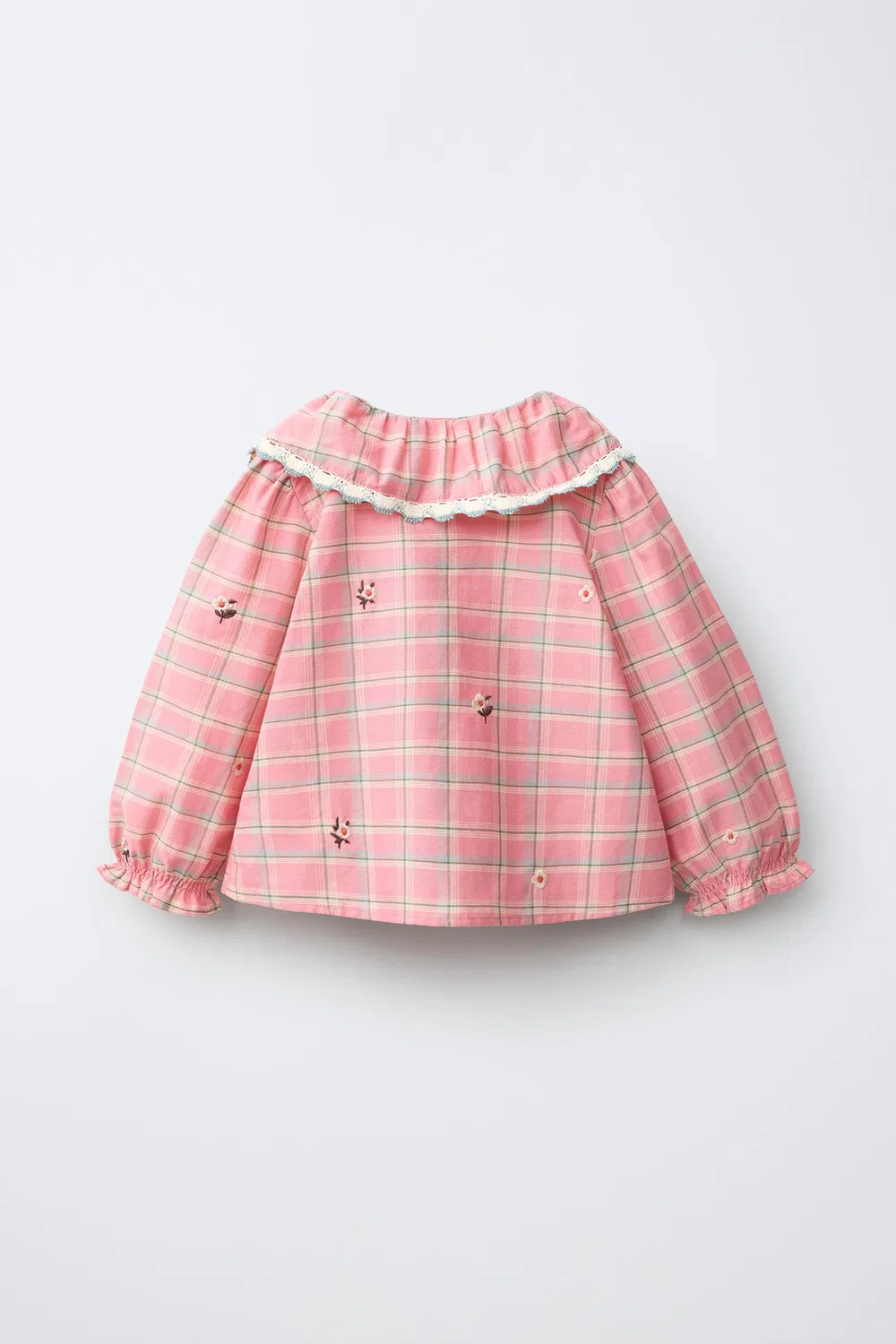 Рубашка в клетку с вышивкой ZARA, Pink — фото 2