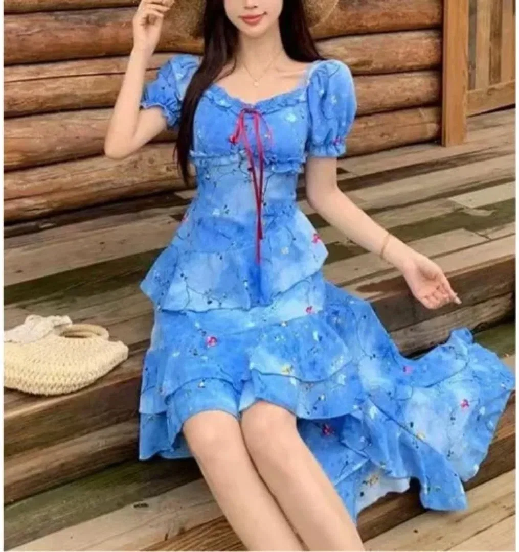 Женское летнее платье макси с асимметричным подолом, Blue — фото 4