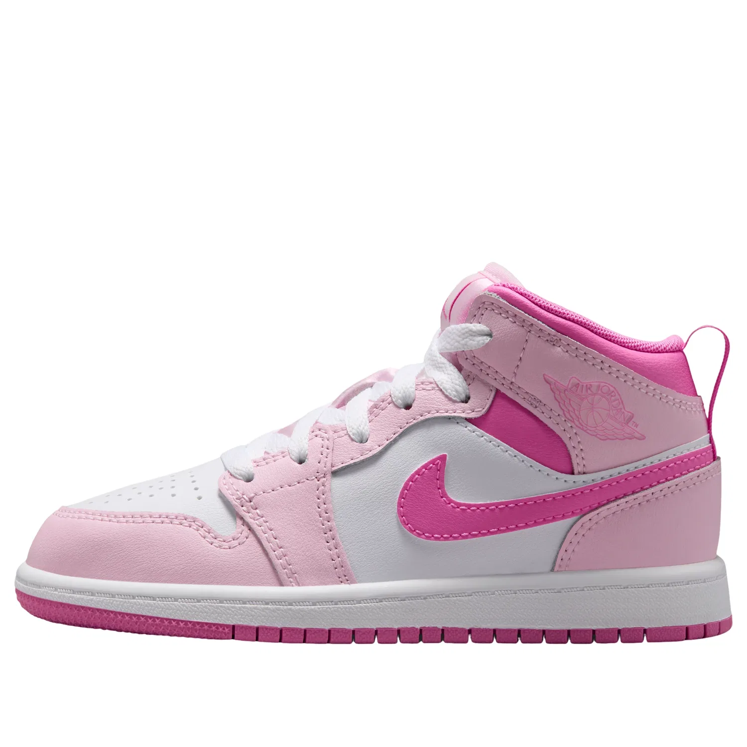 Детские кроссовки с кожаным верхом Air Jordan 1 Mid 'Pink Foam China Rose' Jordan, Pink Foam/China Rose/White/Pink Foam