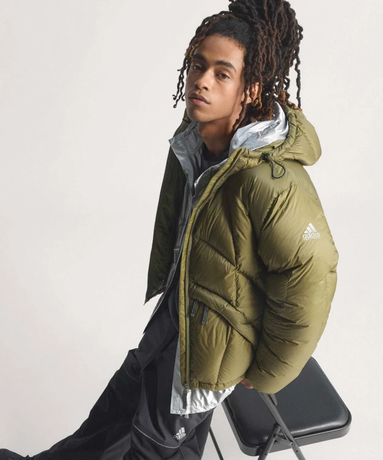 Мужское/Женское утепленное пальто с капюшоном, рипстоп, Adidas Originals, Khaki