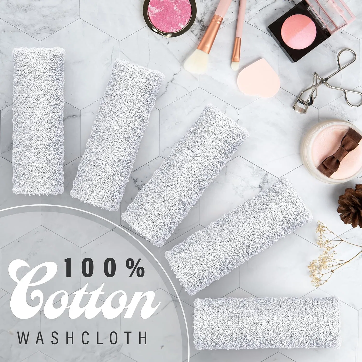 Мочалки 100% хлопок 12x12 дюймов DecorRack, 20 шт, Белый — фото 4