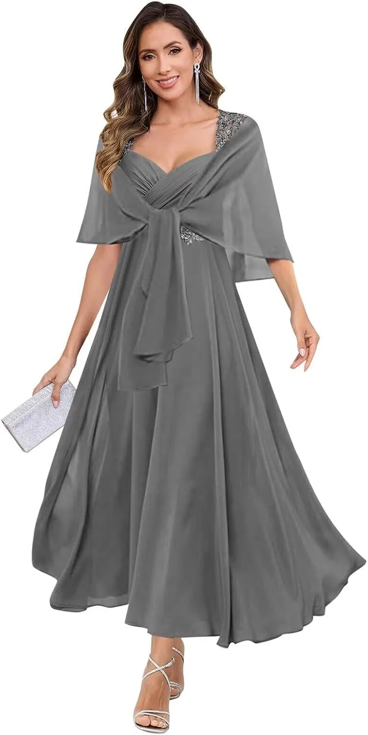 Женское вечернее платье с шалью Chiffon, Grey