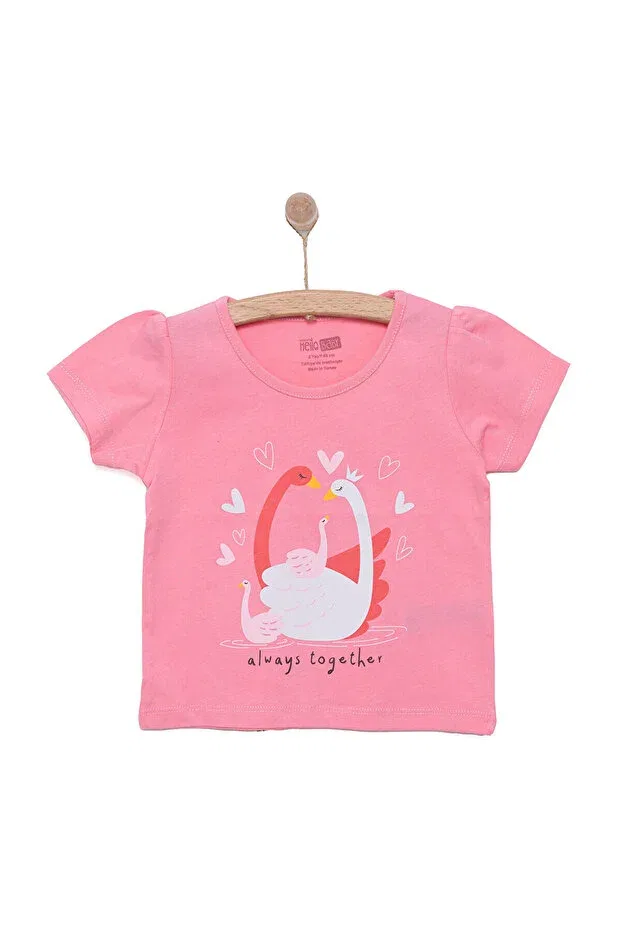 Детская футболка для девочек с принтом Swan Printed Ebebek Hello Baby, Dark Pink