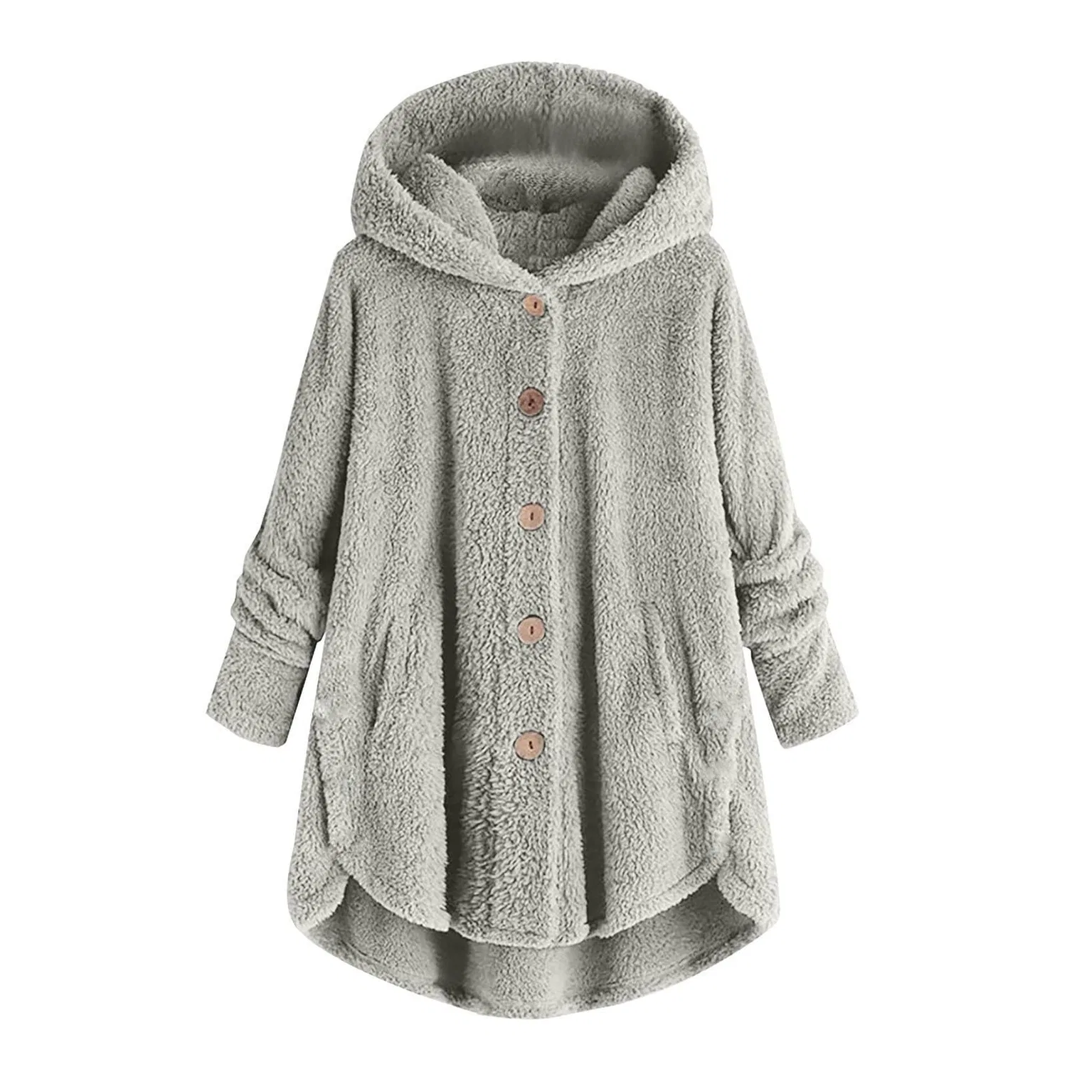 Женское пальто из флиса с капюшоном и принтом, модель Fuzzy Fleece Coat, silver