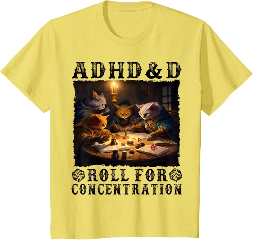 

Детская футболка Funny Tees Gamer RPG Apparel Cats RPG Gamer Roll For Concentration, желтый