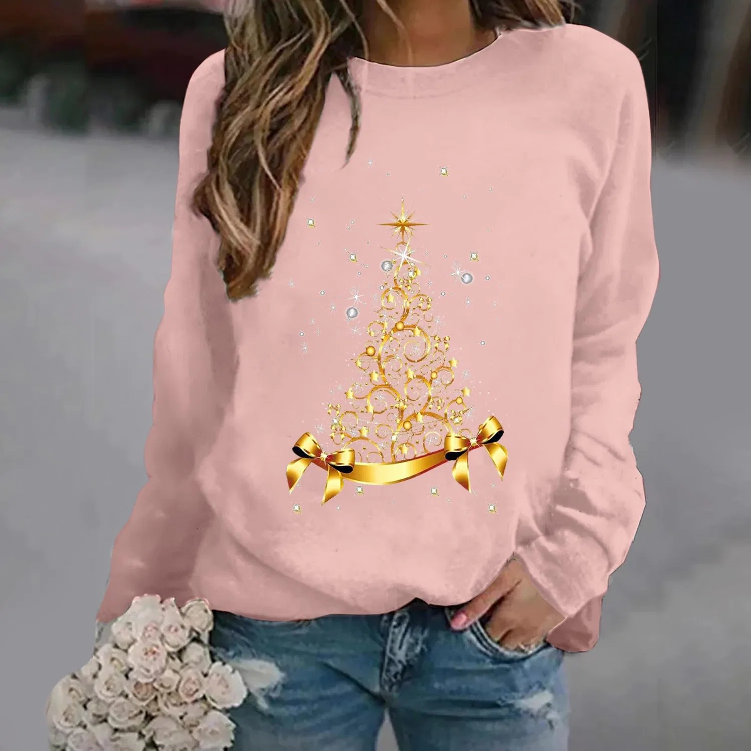 Женская куртка с принтом Christmas Tree с длинным рукавом, Rosa — фото 3