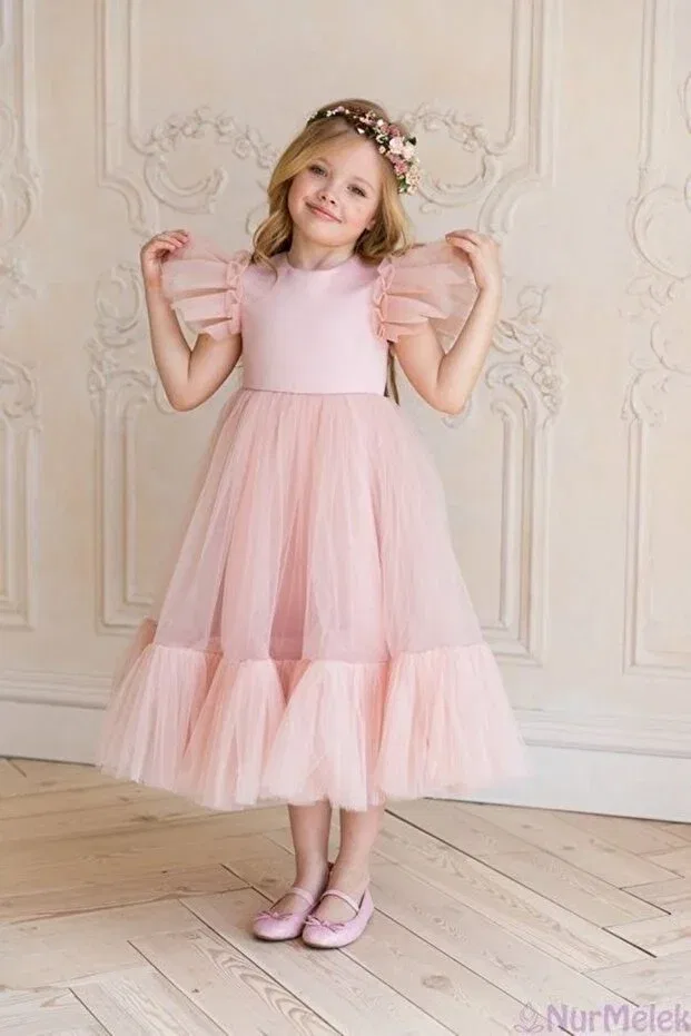 Детское платье для девочек с коротким рукавом Party Asel Kids, Powder