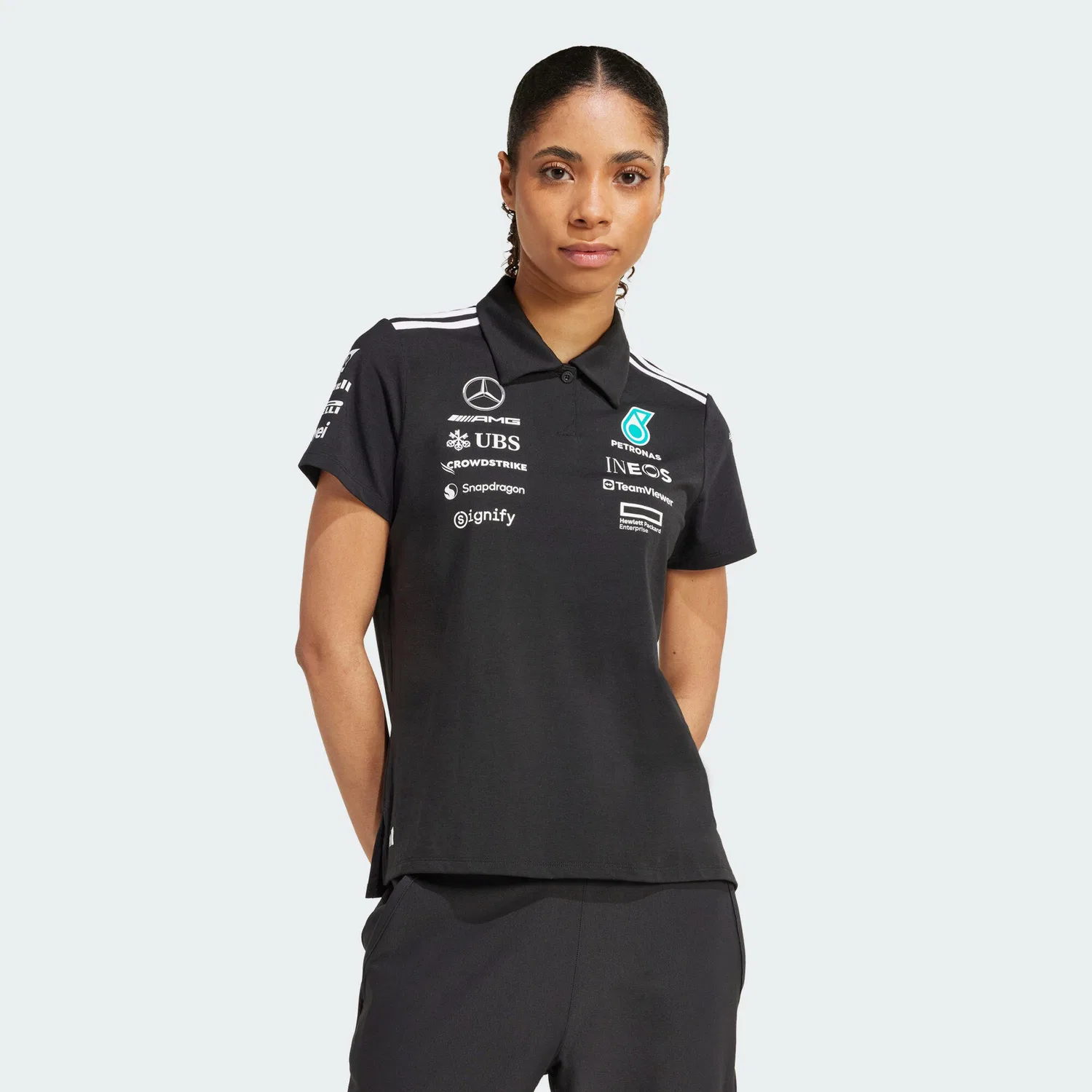 Мужское поло с принтом Mercedes-AMG Petronas Formula One Team Adidas, Schwarz Weiss