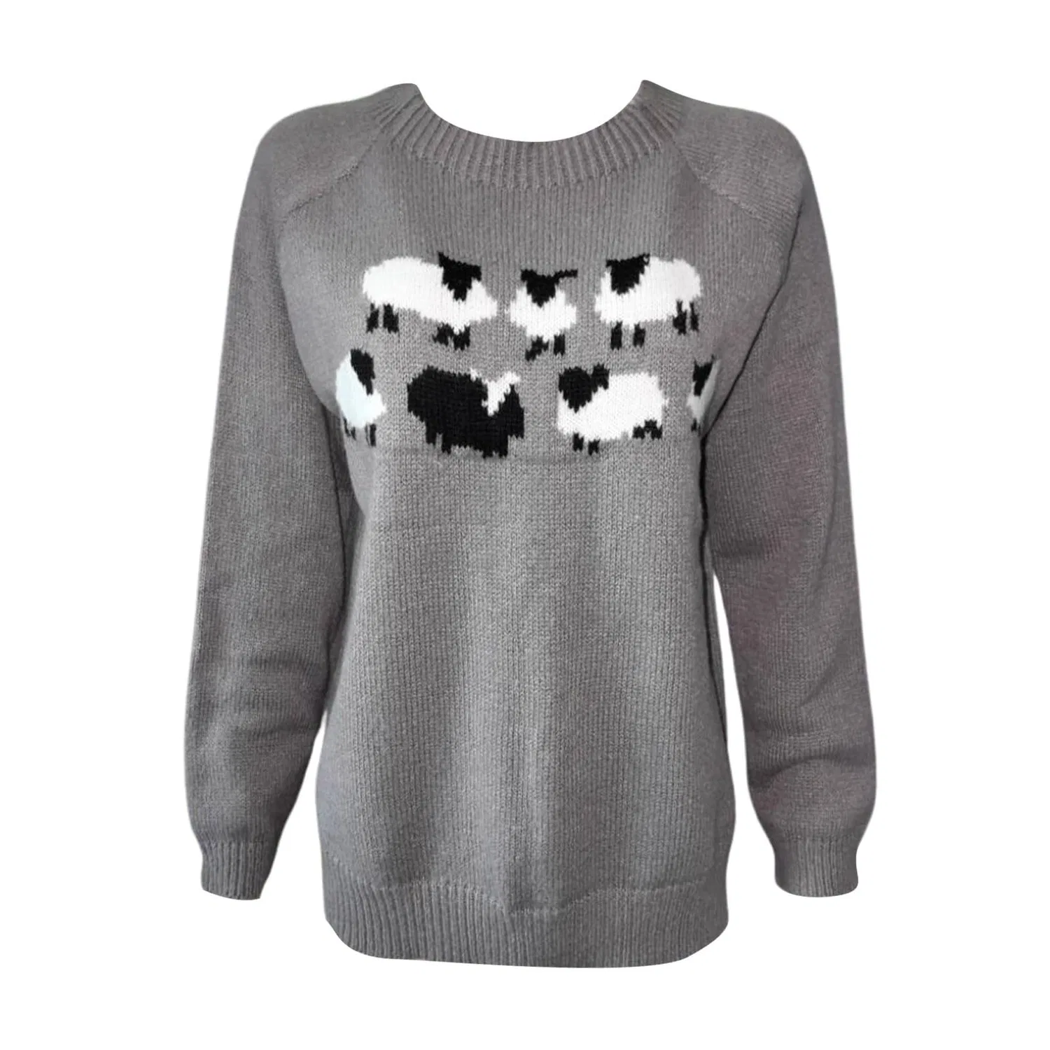 Женский свитер с принтом Crew Neck Chunky Knit, Dark Grey — фото 4