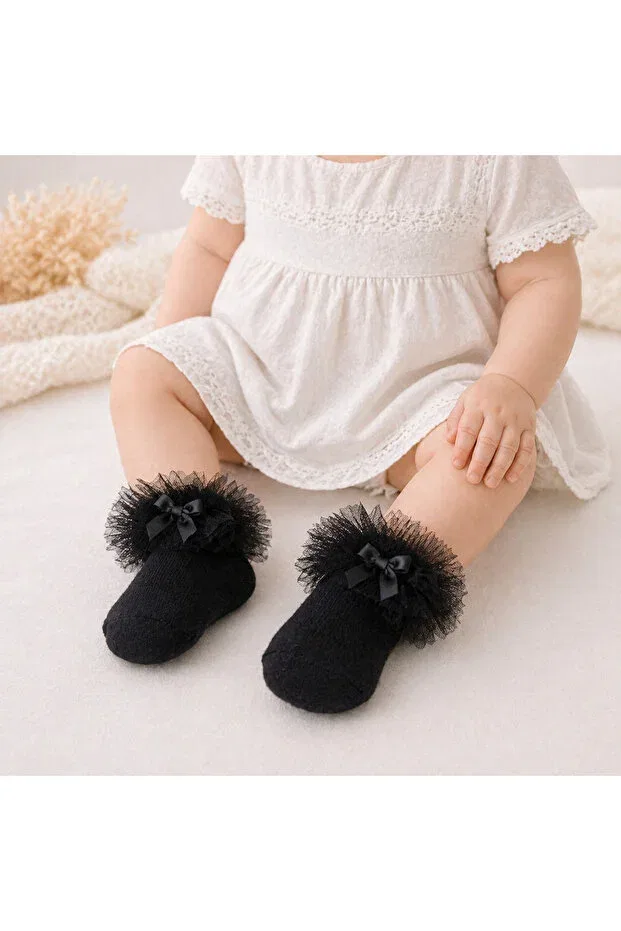 Детские носки для новорожденных с рюшами Minimissbaby, Black