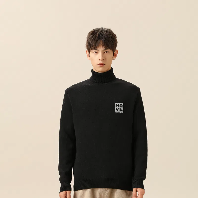 Детский свитер с принтом MINISO, Integrated Fleece Turtleneck, Dark Gray (Heartbeat Label Chest Logo) — фото 4