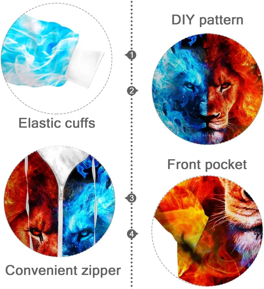 Мужское зимнее пальто с флисовой подкладкой, молнией и капюшоном, Fire Ice, Lion Blue Red — фото 2