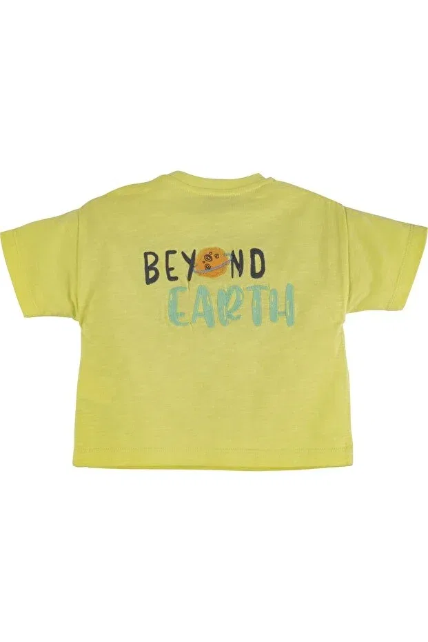 Детская футболка для мальчиков с вышивкой Text embroidered short sleeve basic planet baby boy t-shirt 16460 Idilbaby&Mamino, Yellow — фото 2