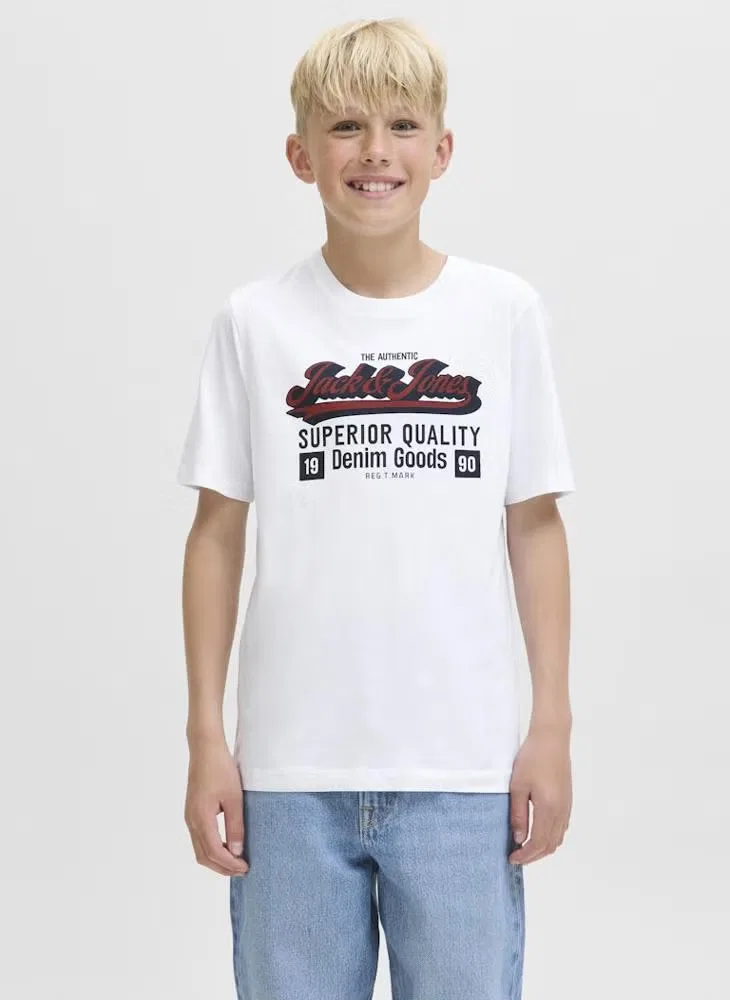 Футболка с принтом, Jack & Jones Junior, облачно-белый