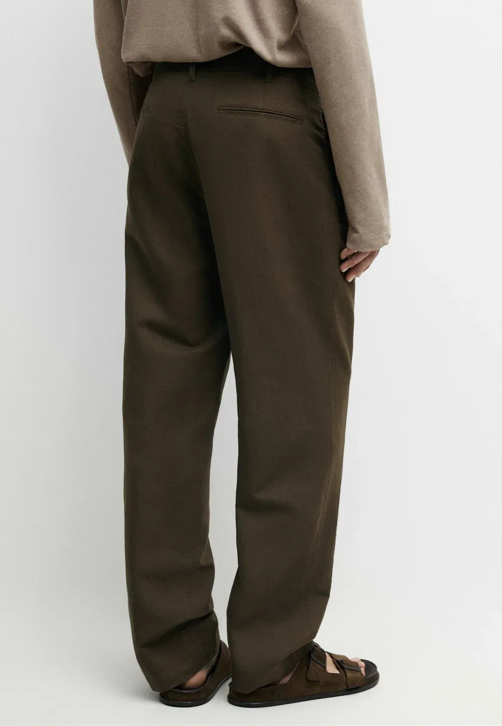Брюки прямого кроя из льна и хлопка Massimo Dutti, Dark Green — фото 3